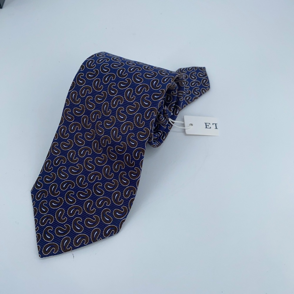 Eton Tie Mens One Size Blue Brown Paisley Silk Classic Fit Necktie England Made